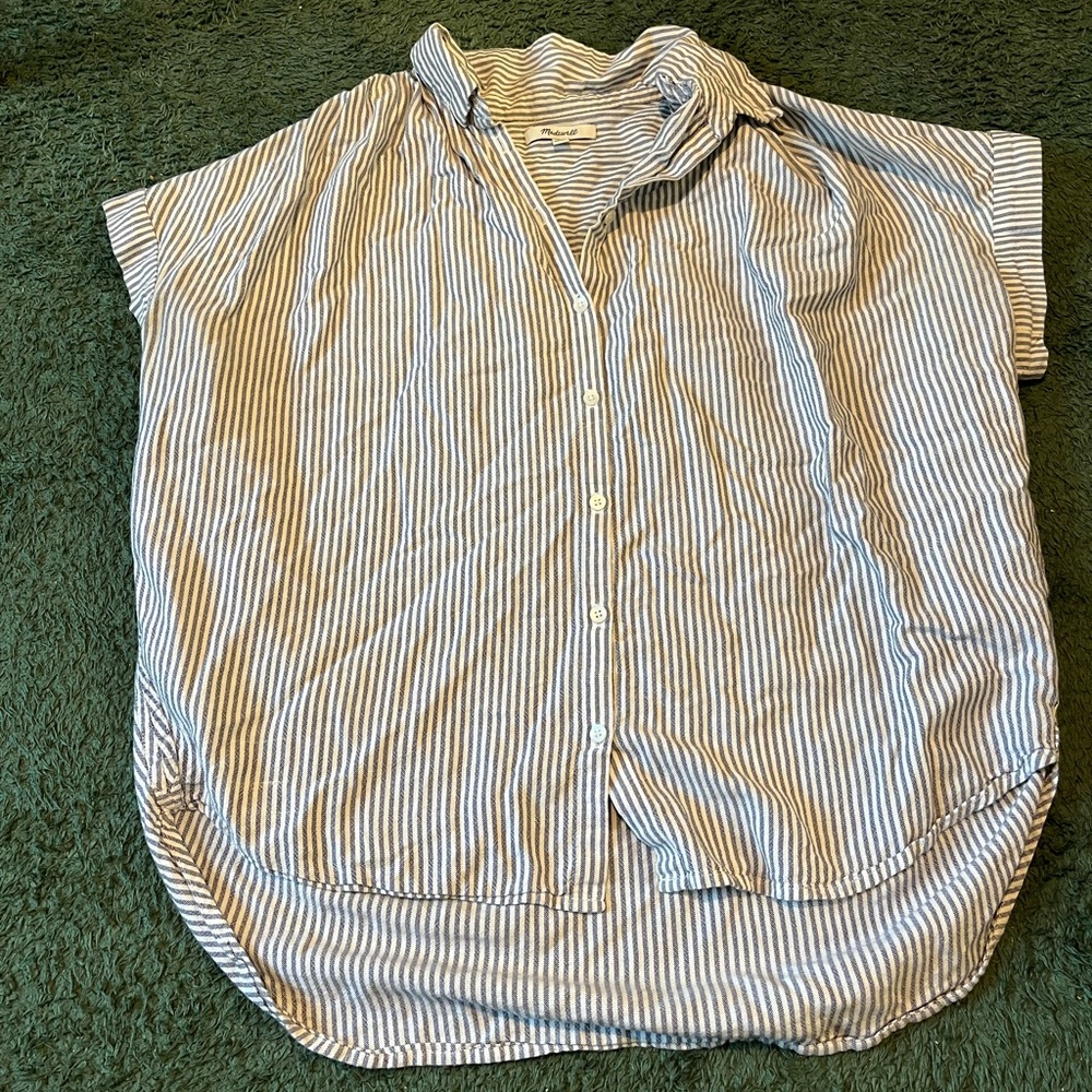 Madewell Navy and Cream Striped Button-Up Shirt women’s size med spring/summer